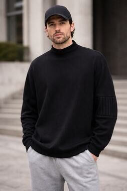 Nautica Competition Unisex Black Mock Wool Elbow Patch Size Large Sweater